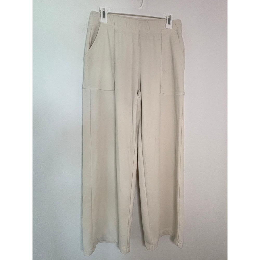 Max Studio London Womens Large Cream Beige Wide Leg Pull On Patch Pocket Pants